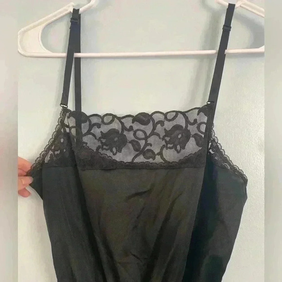 Vintage 70s 80s Lingerie Satin Sexy High Leg With Lace Black Size Medium M - Picture 3 of 11